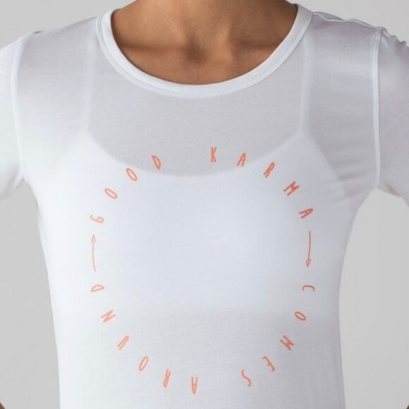 Lululemon Love Crew Expression Tee White “Good Karma” Graphic Women’s Size 4 - Picture 2 of 7